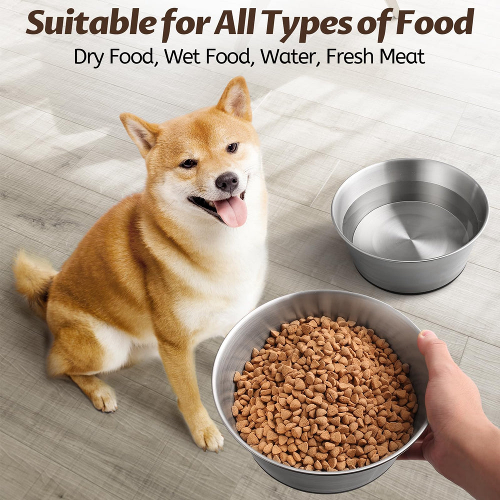 Wellbro two-pack stainless steel dog bowls provide large-capacity options for multiple pets.