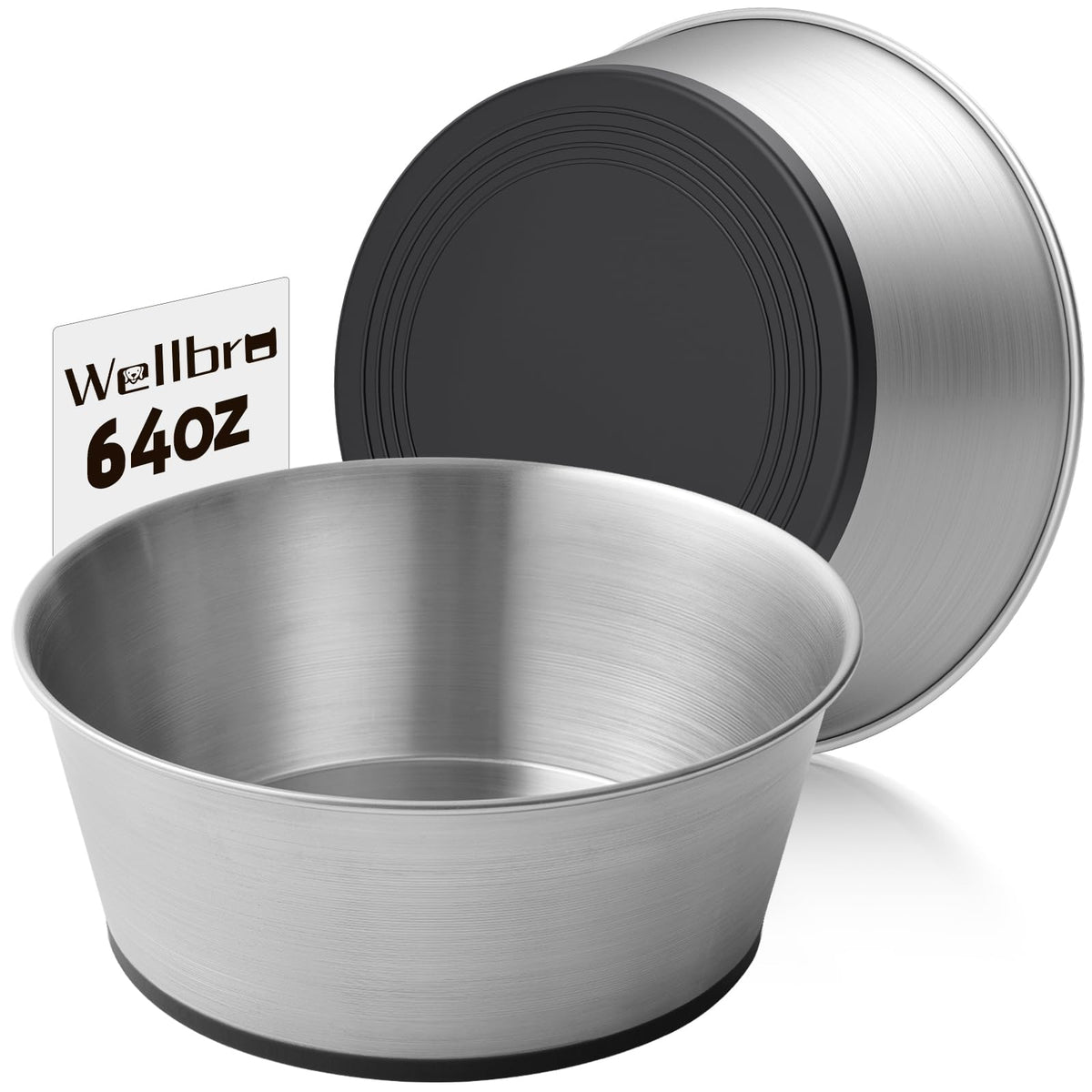 Wellbro stainless steel dog bowls front view showing large capacity for big dogs and meal-time convenience.