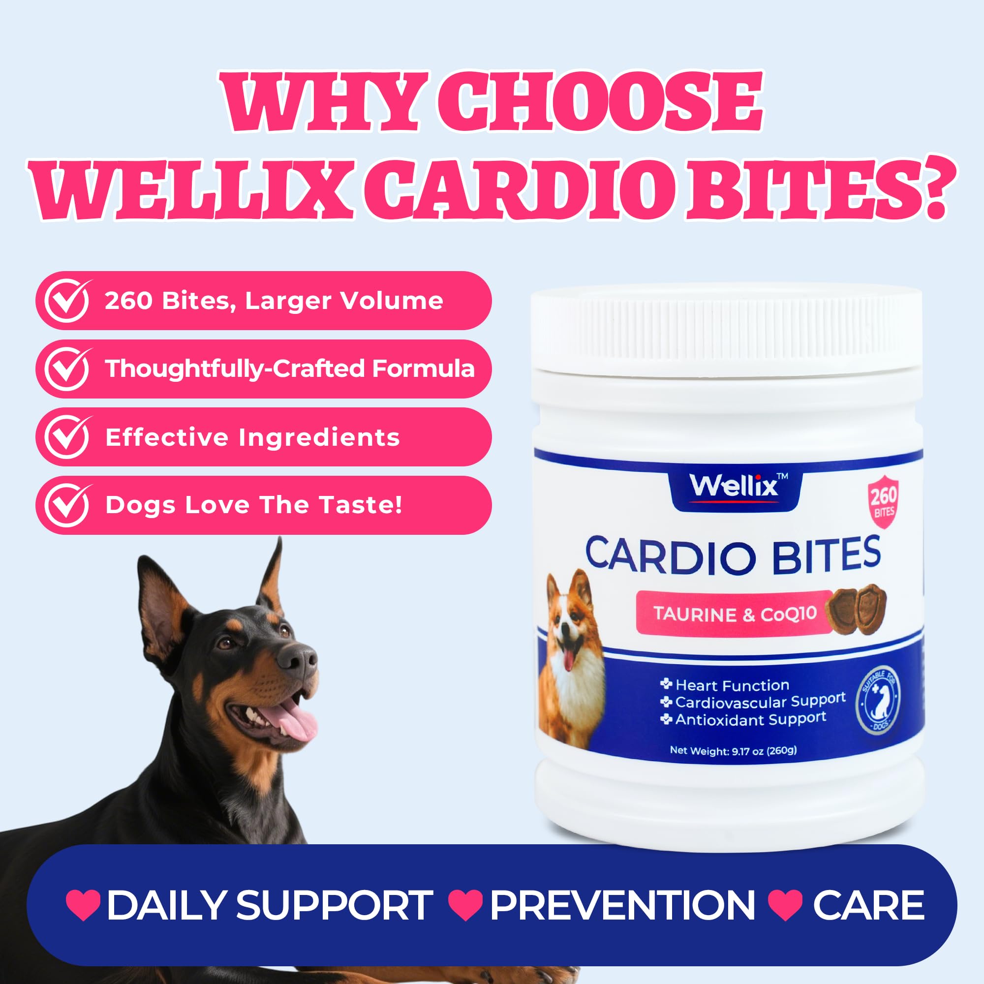 Wellix Cardio Bites taurine and CoQ10 ingredients for canine heart support