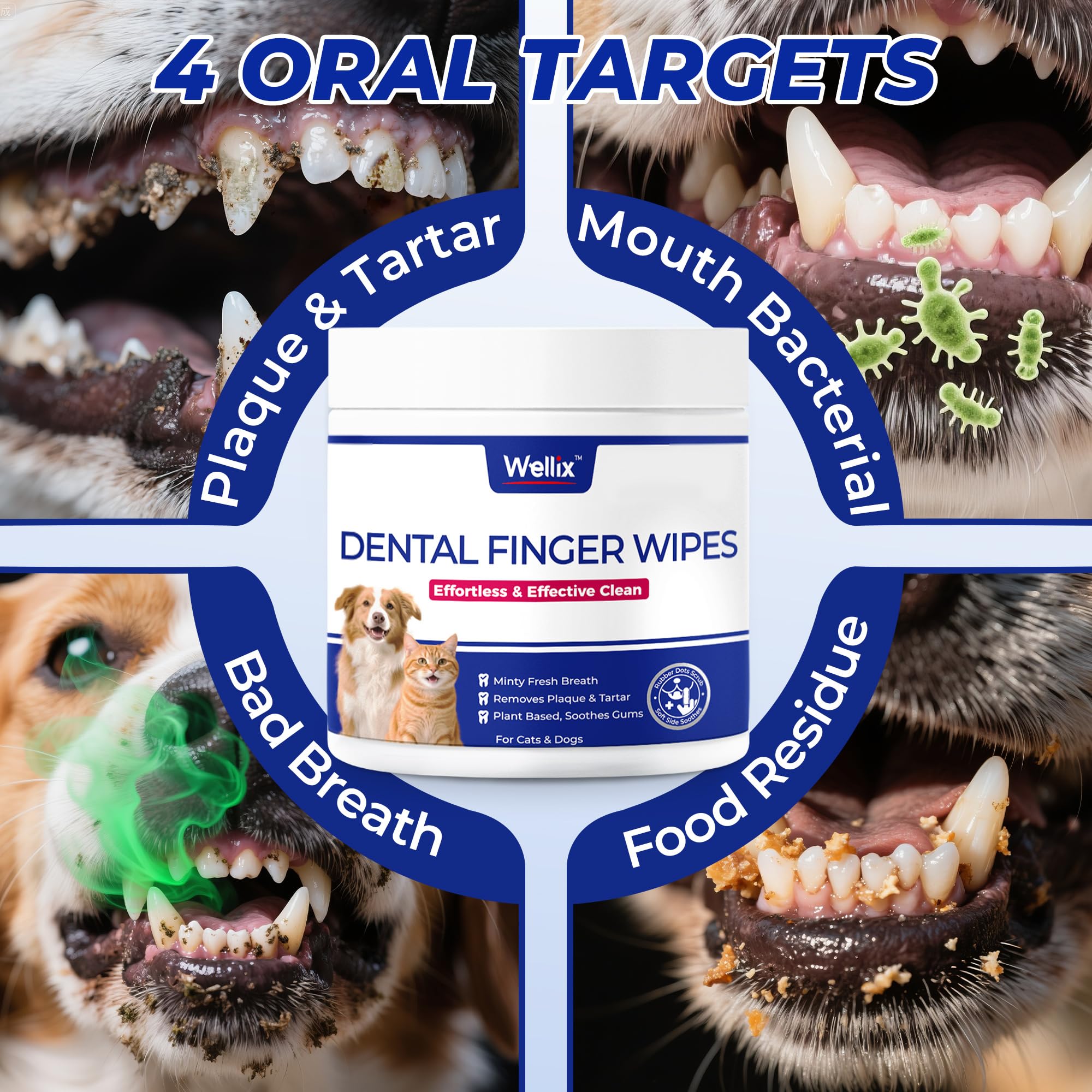 Wellix dog teeth wipes natural mint blend supports fresh breath during care sessions