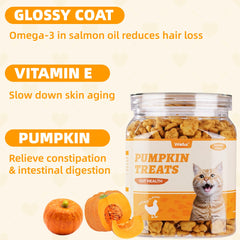 Wellix pumpkin cat treats jar stay-fresh packaging highlights bulk value for multi-cat households.