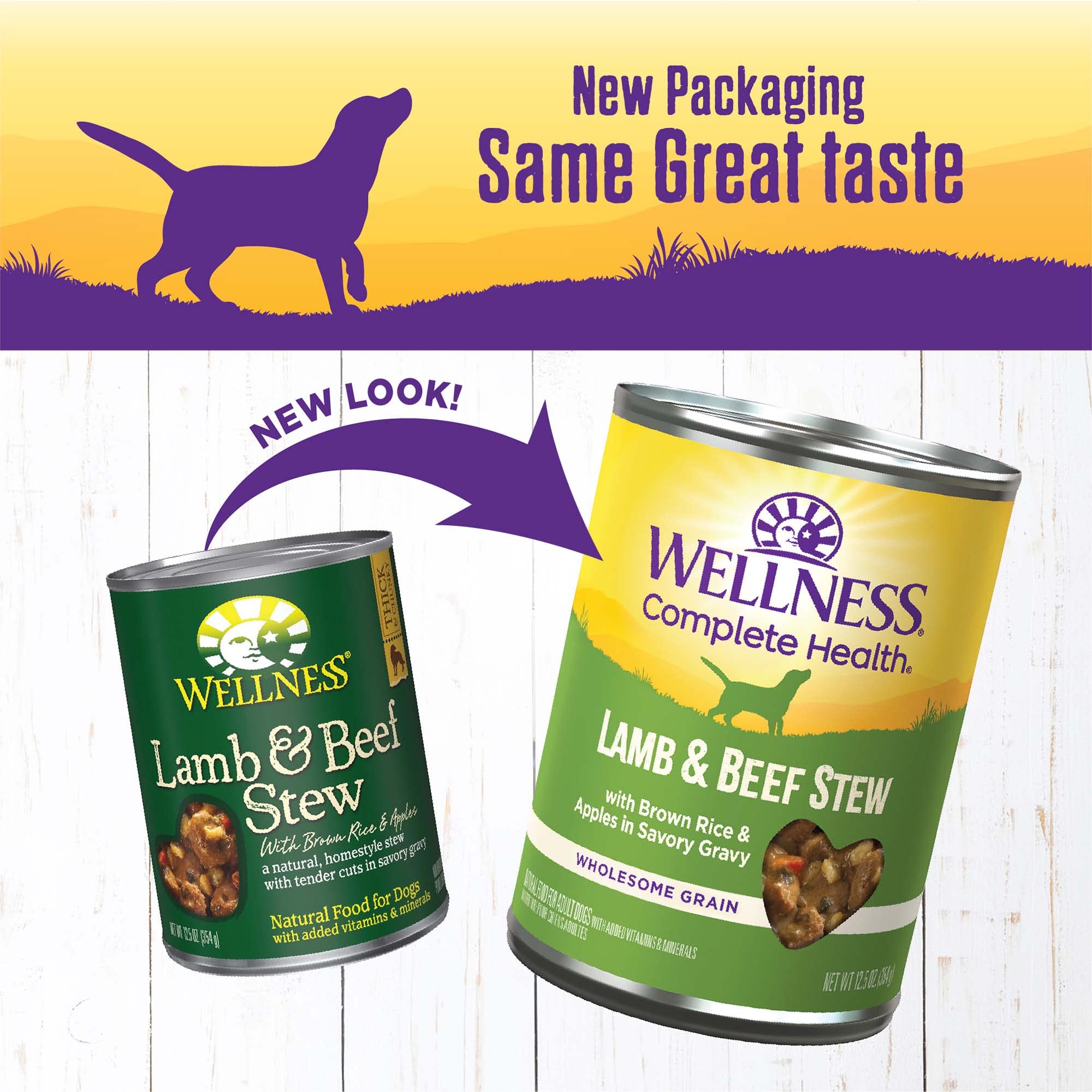 Wellness Complete Health lamb-beef-stew closeup highlights hearty chunks for dogs