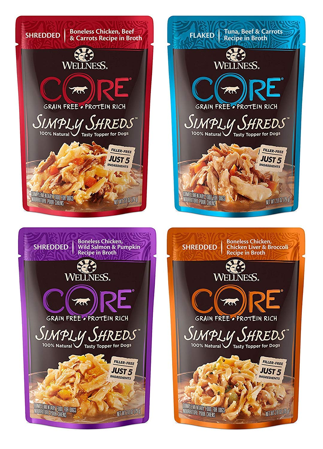 Wellness CORE Simply Shreds variety pack showing grain-free toppers for meals