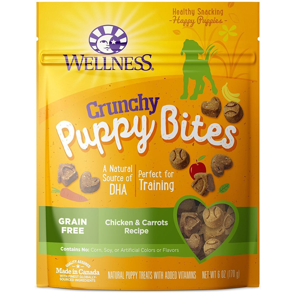 Wellness Puppy Bites crunchy treats deliver satisfying texture for training sessions
