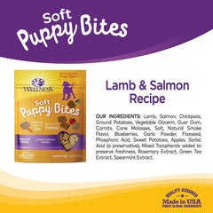 Wellness puppy-treats lamb-salmon flavor closeup signals tasty reward for training