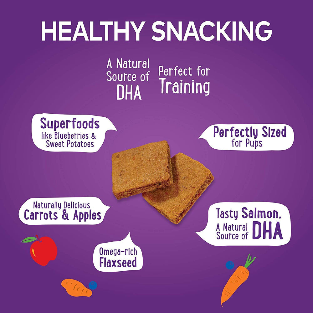 Wellness puppy-treats training-moment closeup demonstrates bite-sized rewards