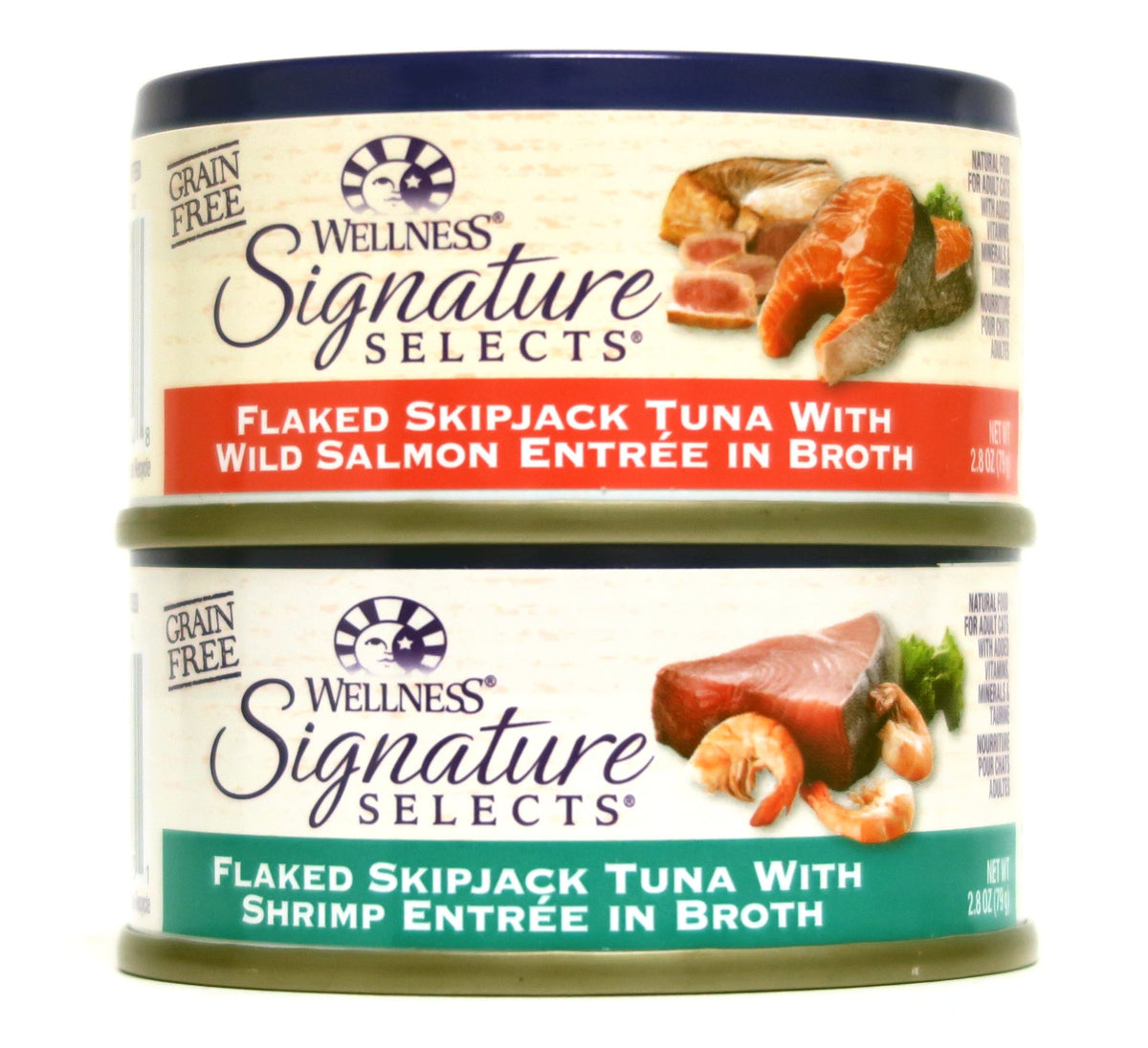 Wellness Signature Selects box with two grain-free wet cat food flavors for everyday meals.