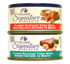 Wellness Signature Selects box with two grain-free wet cat food flavors for everyday meals.