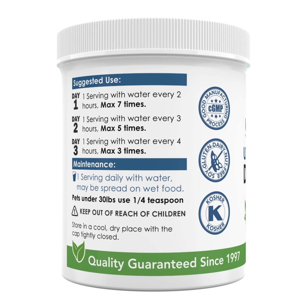 WellnessPartners UTI Pets D-Mannose powder being dispensed with scoop for easy dosing