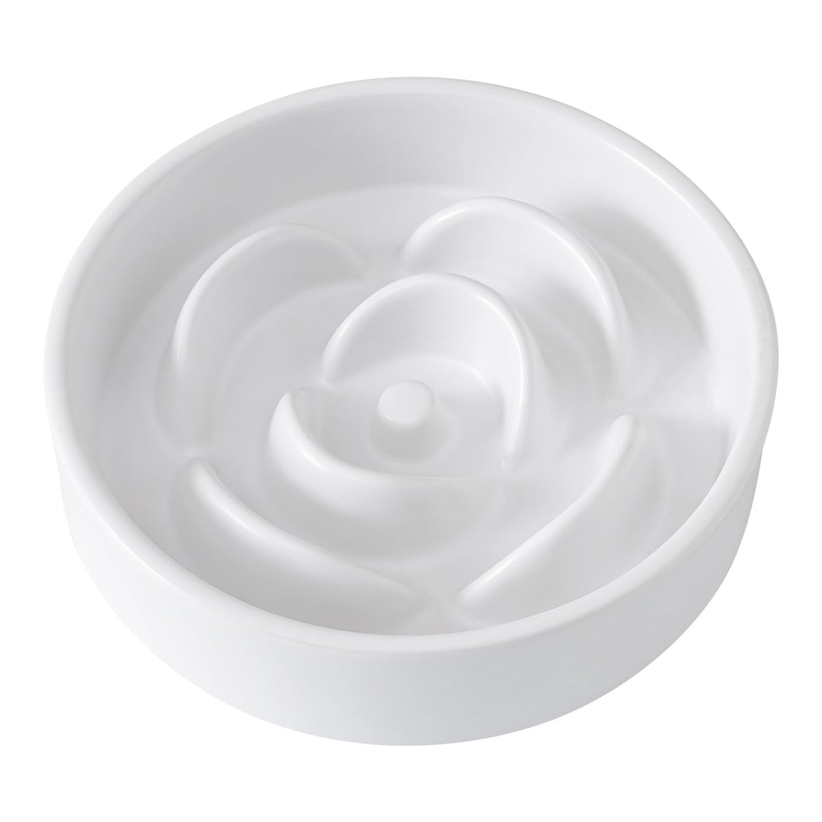 Welloyed 6'' ceramic slow-feeder dog bowl with petal white for controlled eating.