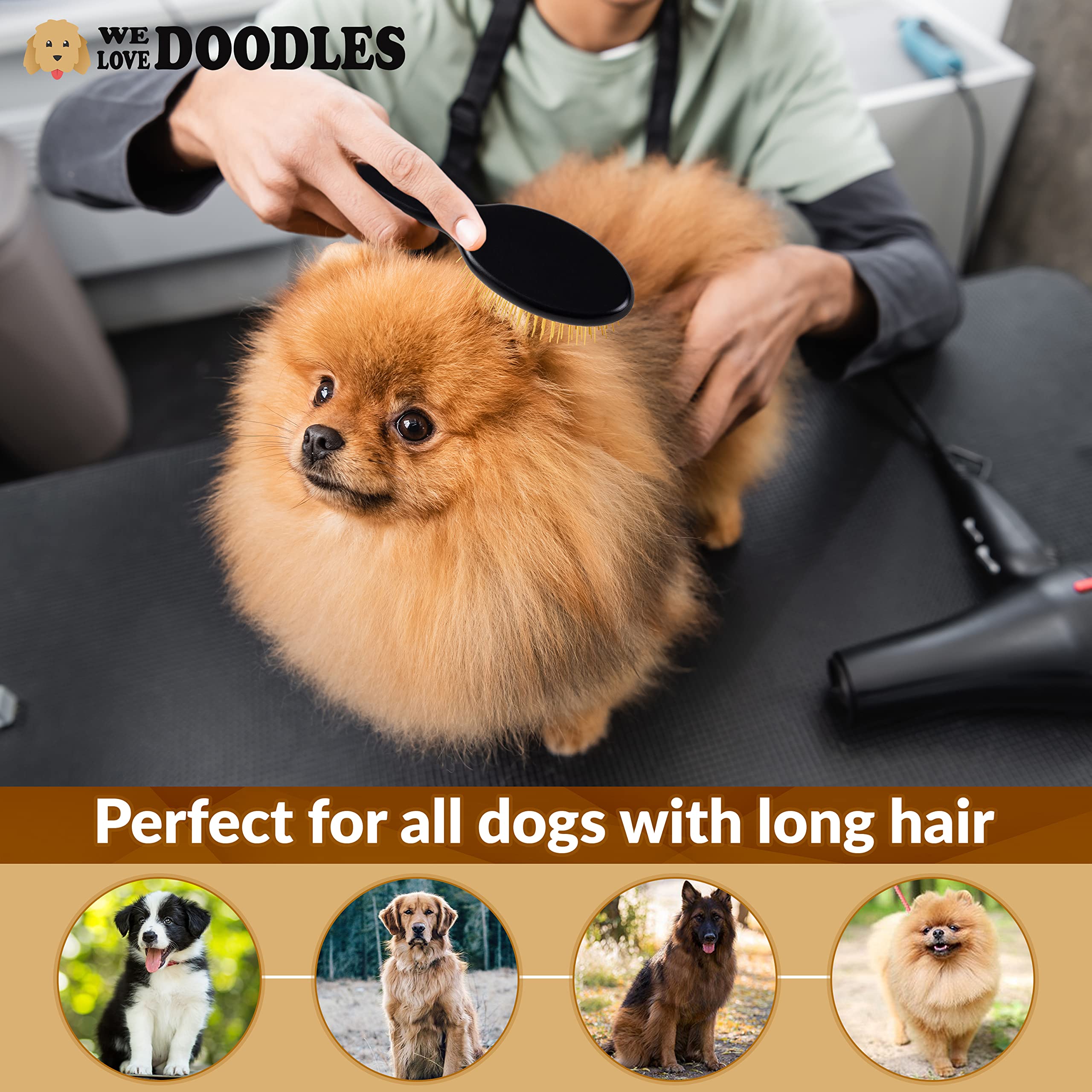 We Love Doodles ergonomic non-slip grip reduces wrist strain during grooming.