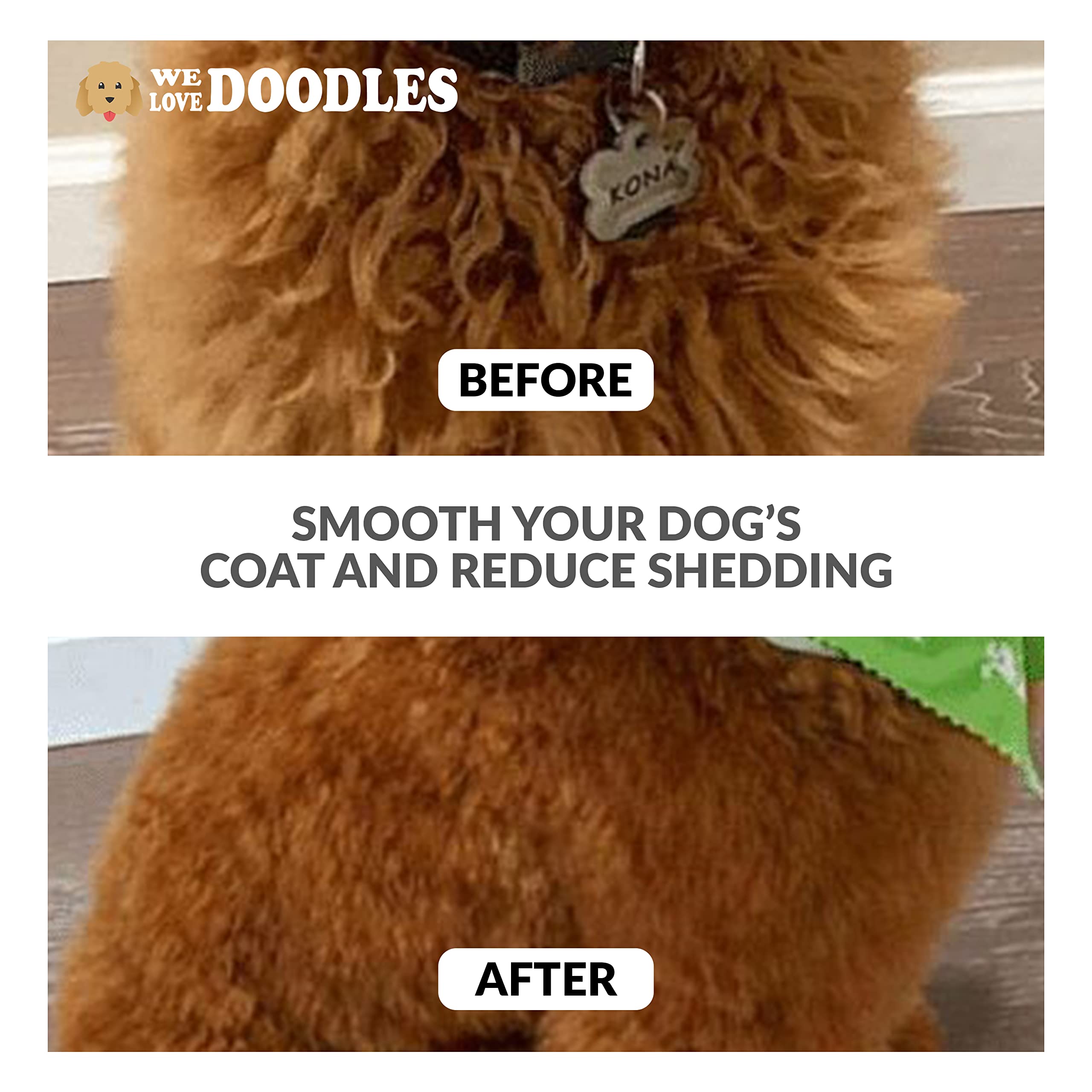 We Love Doodles pin brush detangles long-haired dogs for easier brushing.