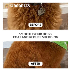 We Love Doodles pin brush detangles long-haired dogs for easier brushing.