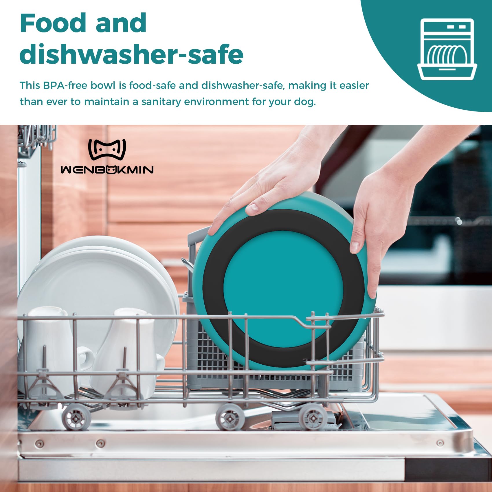 WENBOKMIN dishwasher-safe bowl for easy cleaning after meals.