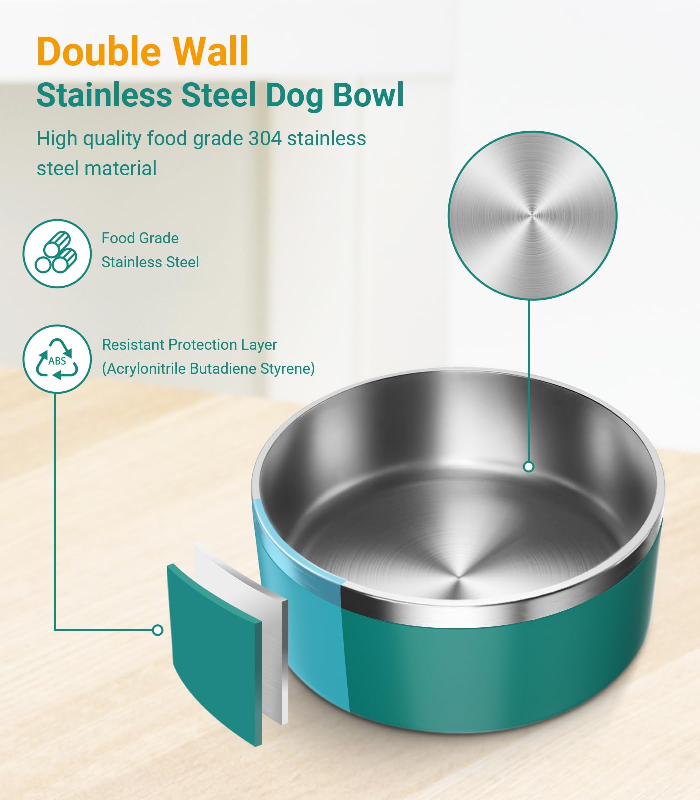 WENBOKMIN 304 stainless steel bowl—dent-resistant durability for pets.