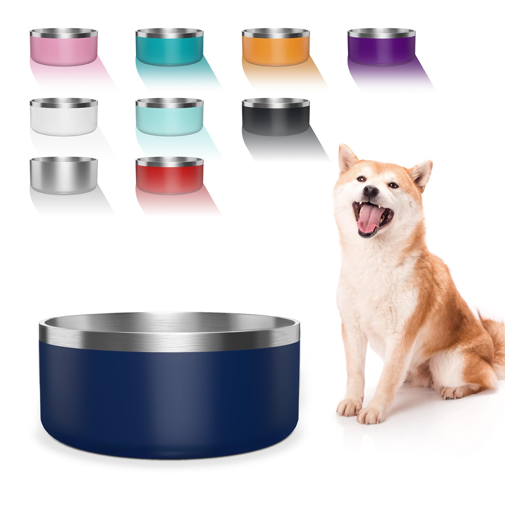 WENBOKMIN blue dog bowl close-up, showing durable stainless steel and easy-clean finish.