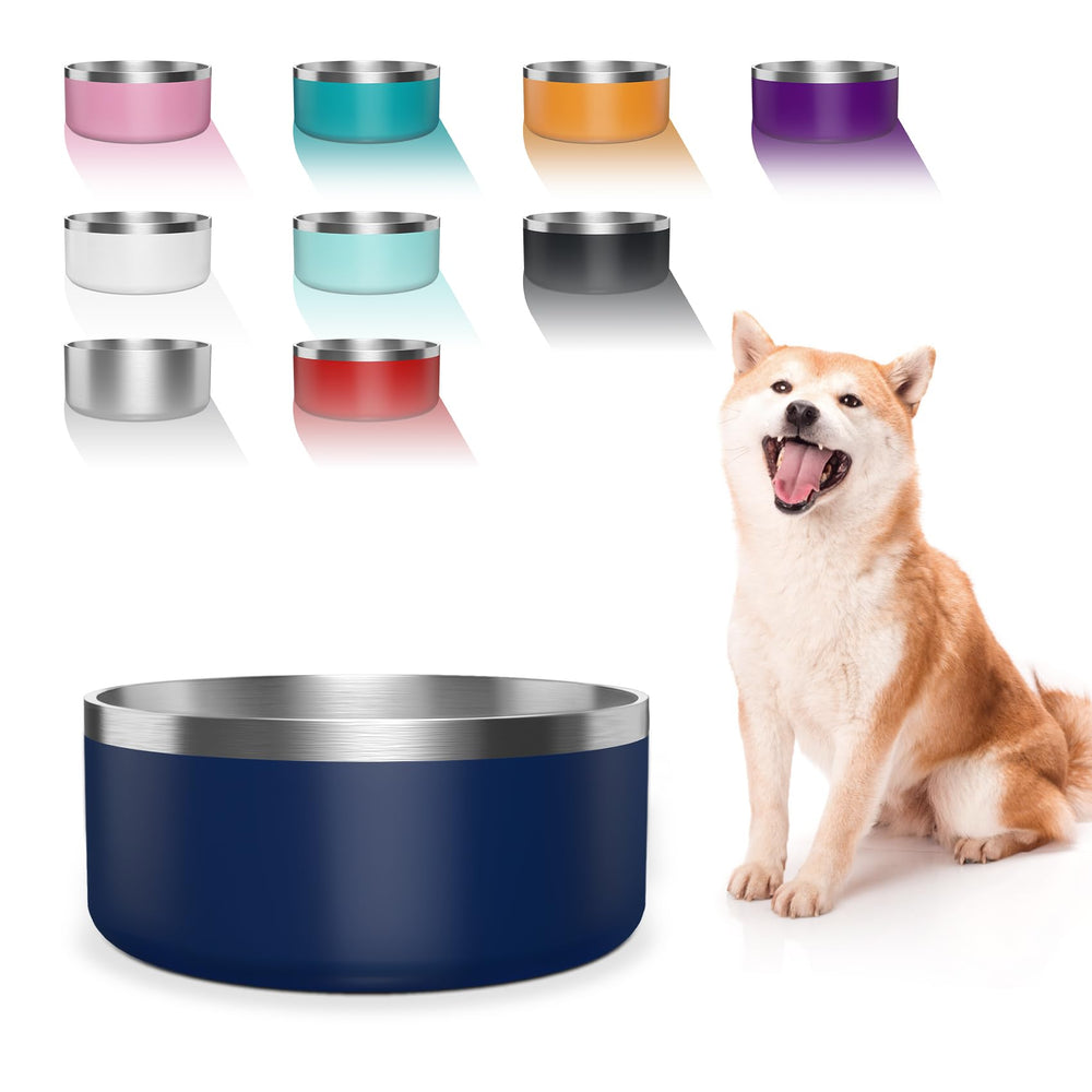 WENBOKMIN blue dog bowl close-up, showing durable stainless steel and easy-clean finish.