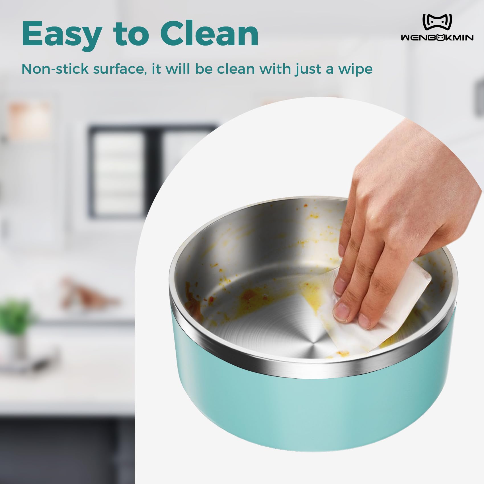 WENBOKMIN 64oz stainless steel bowl supports larger portions.
