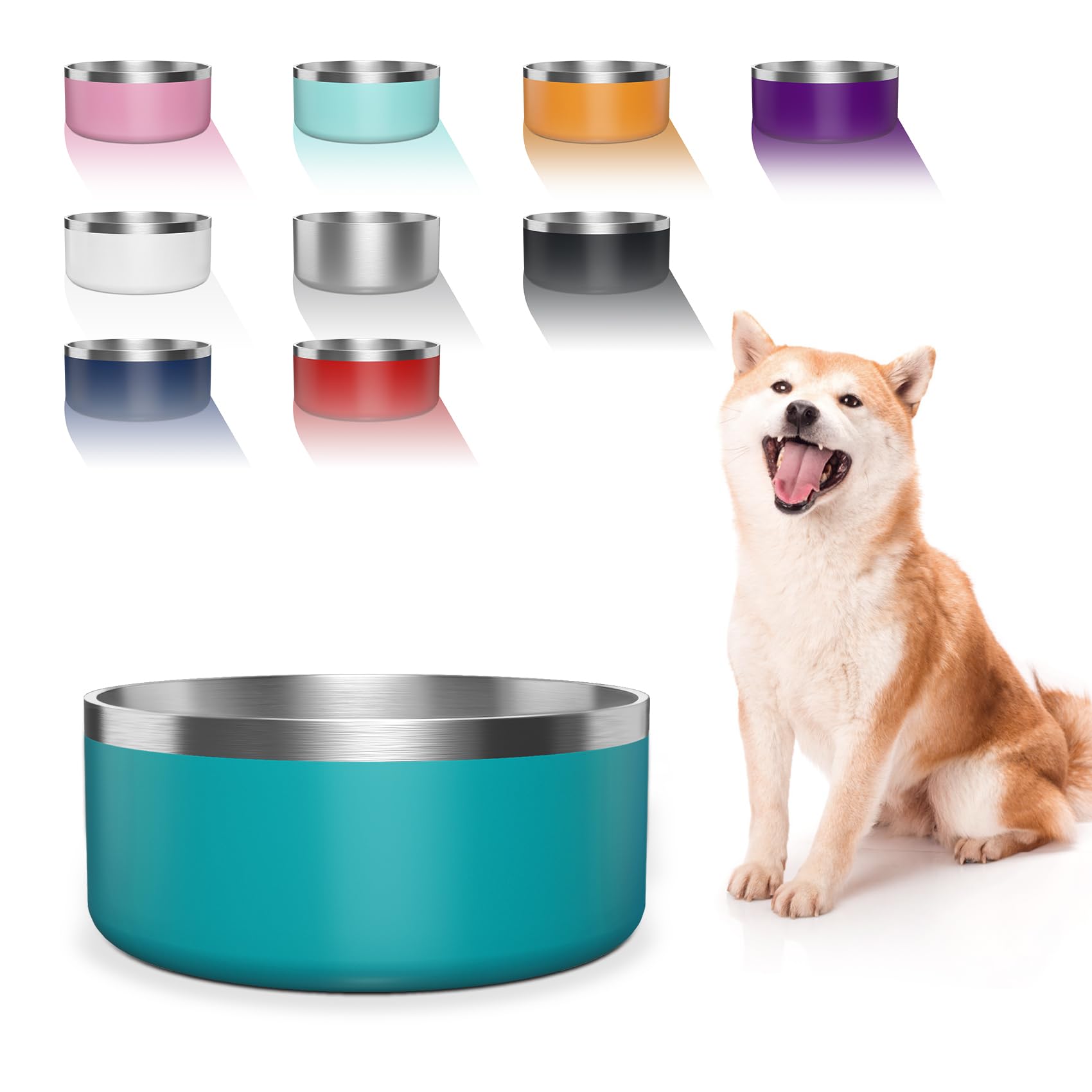 WENBOKMIN dog bowl front view in Lake Blue for durable, mess-free feeding