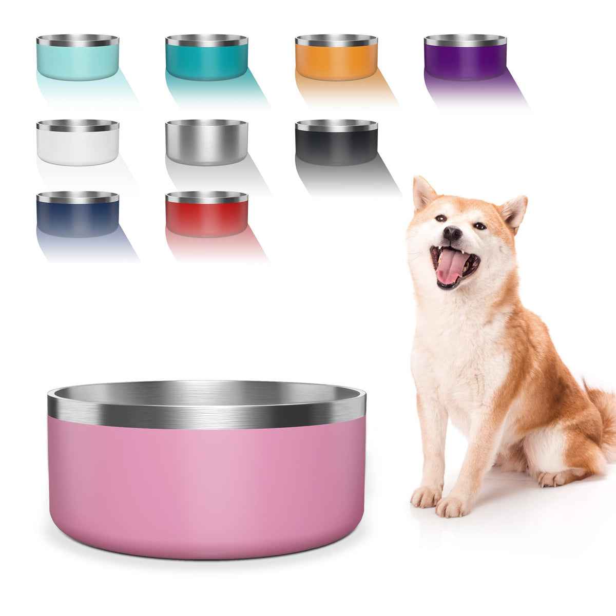 WENBOKMIN pink stainless 64oz dog bowl, durable and easy to clean.