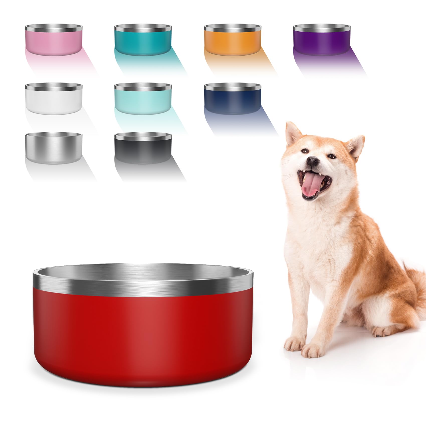 WENBOKMIN dog bowl stainless steel 40oz red close-up shows durable, easy-to-clean surface.