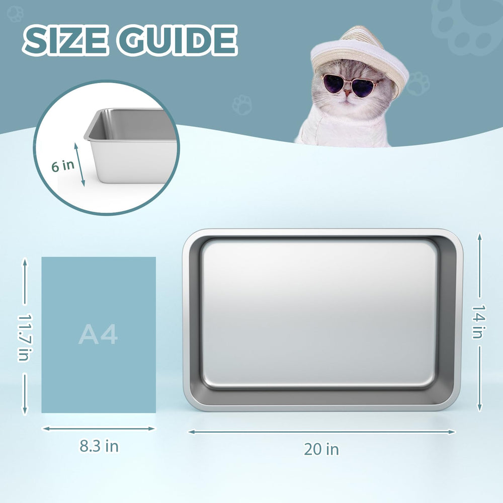 WENBOKMIN stainless steel cat litter box top view shows seamless nonstick surface.