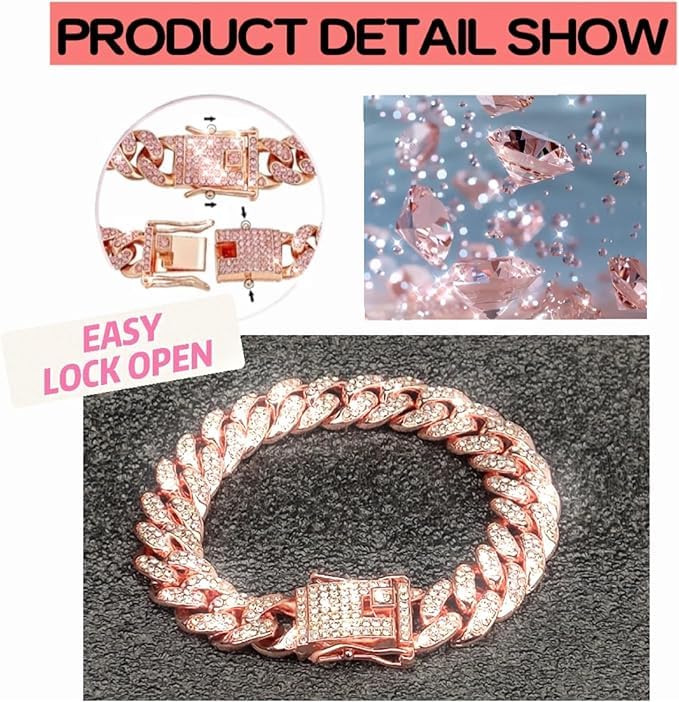 Wendheygk Rose Gold crystals close-up showing shimmering decoration on the chain.