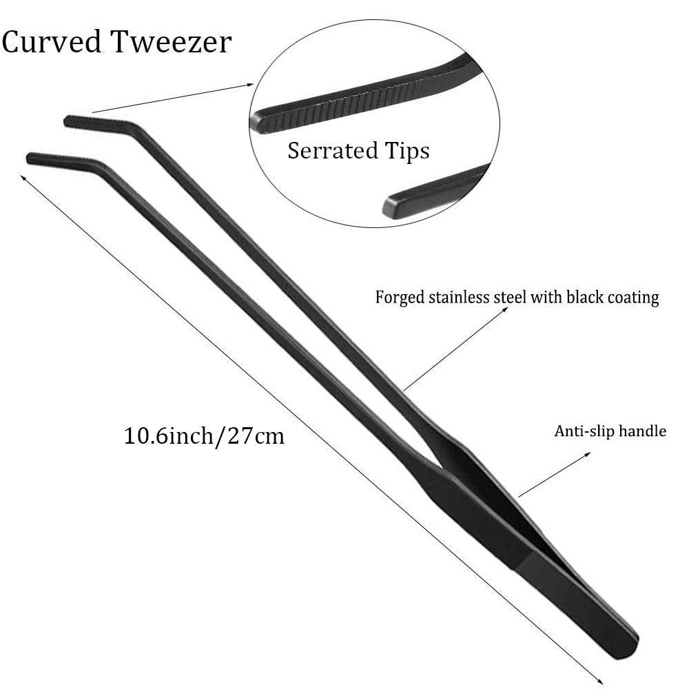 Wenplus aquarium tweezers curved tip in black for safe feeding and access