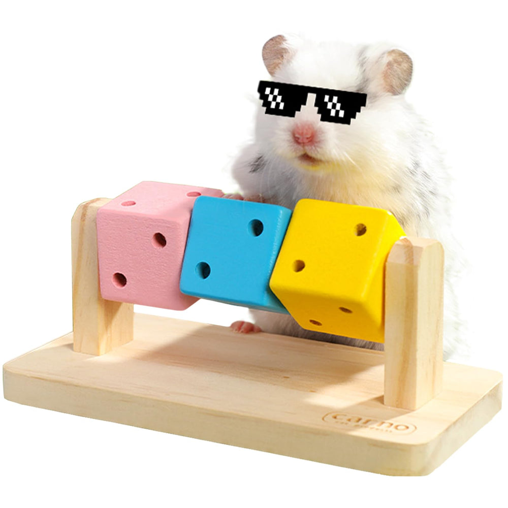 Wenriko hamster enrichment wooden puzzle toy with rotating cubes supports mental stimulation.