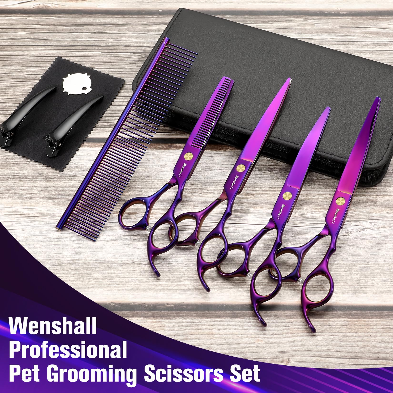 Wenshall thinning shear 6.5in for subtle coat thinning and texture.