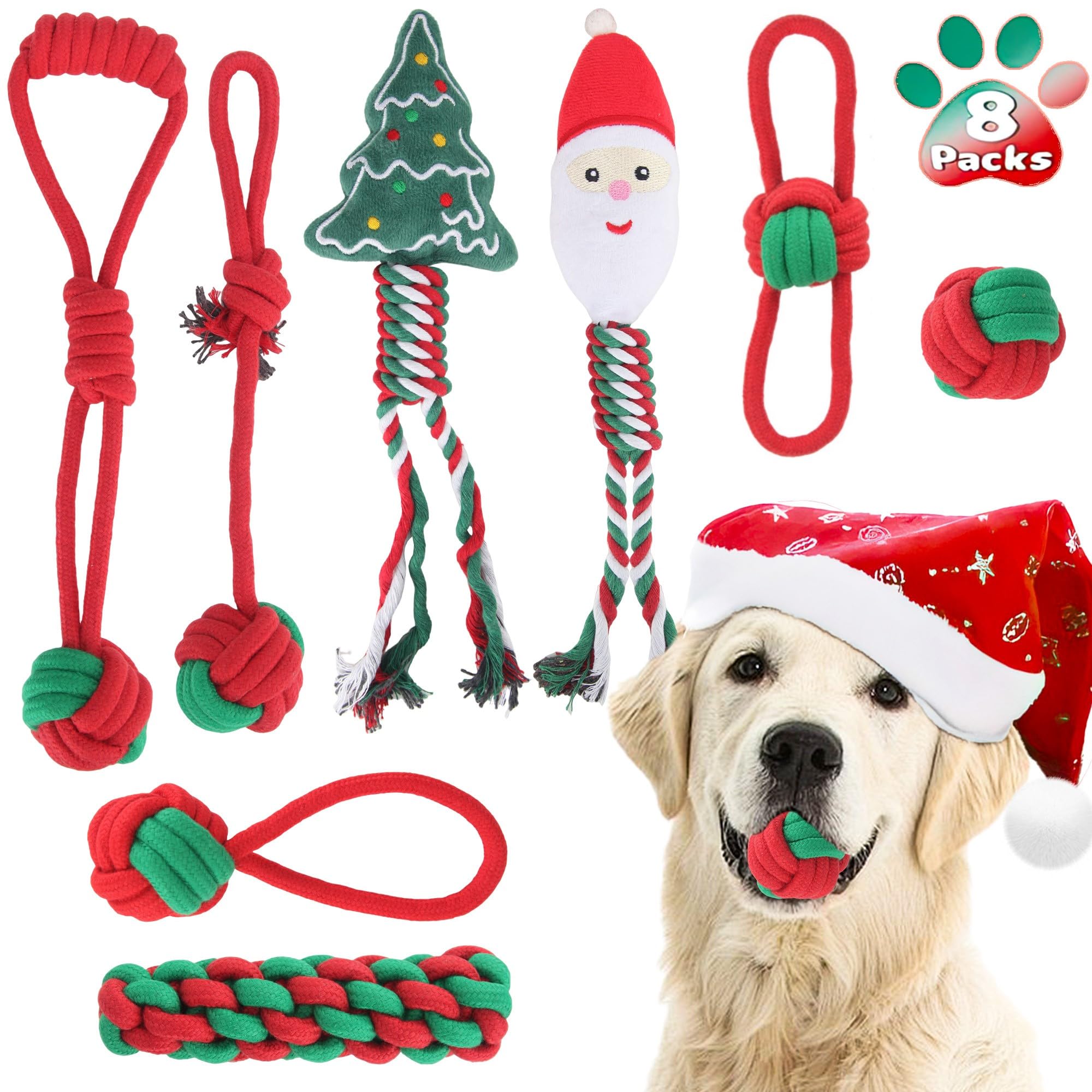 Weocar Christmas dog rope toys pack cover for festive play with small and medium dogs