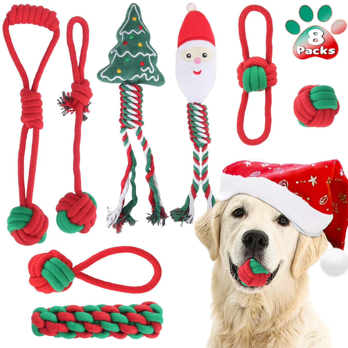 Weocar Christmas dog rope toys pack cover for festive play with small and medium dogs