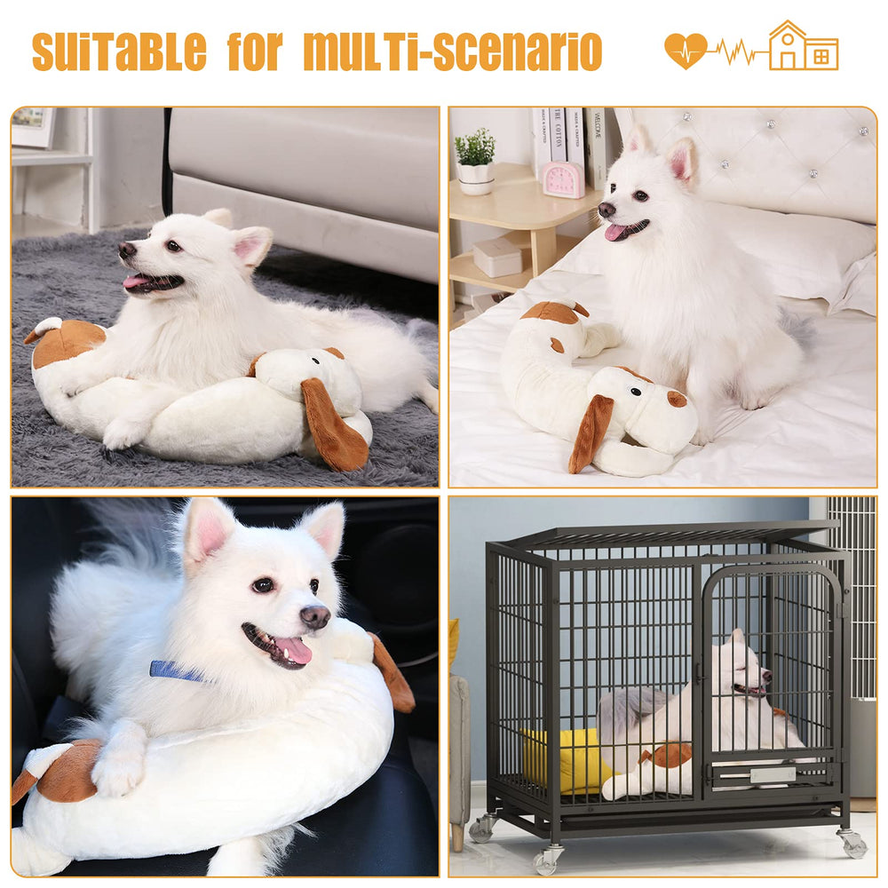 WEOK Heartbeat dog toy bedroom scene showing calm puppies after relaxation