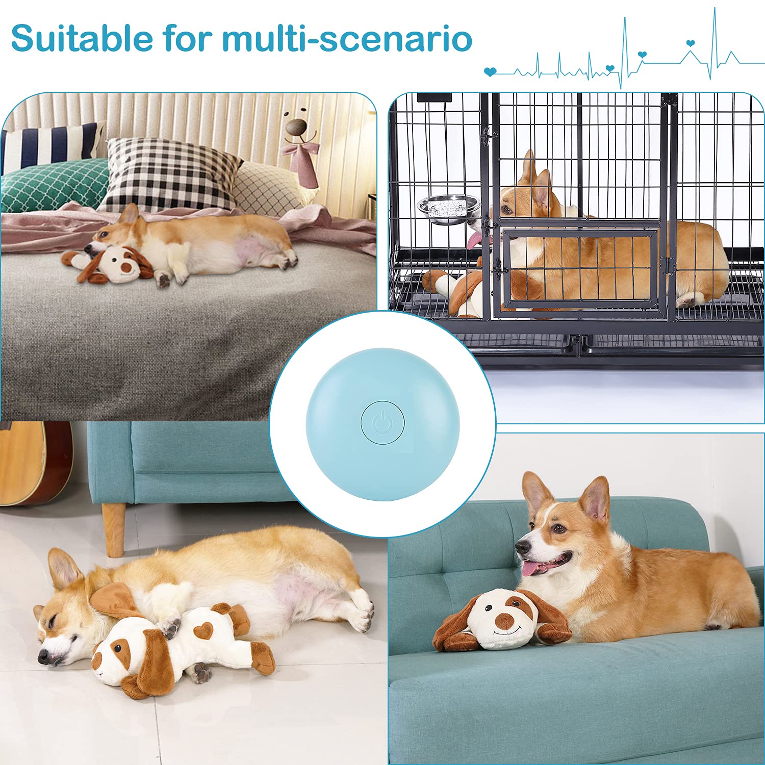WEOK Heartbeat Toy heartbeat-module close-up shows soothing rhythm for comforting pets.