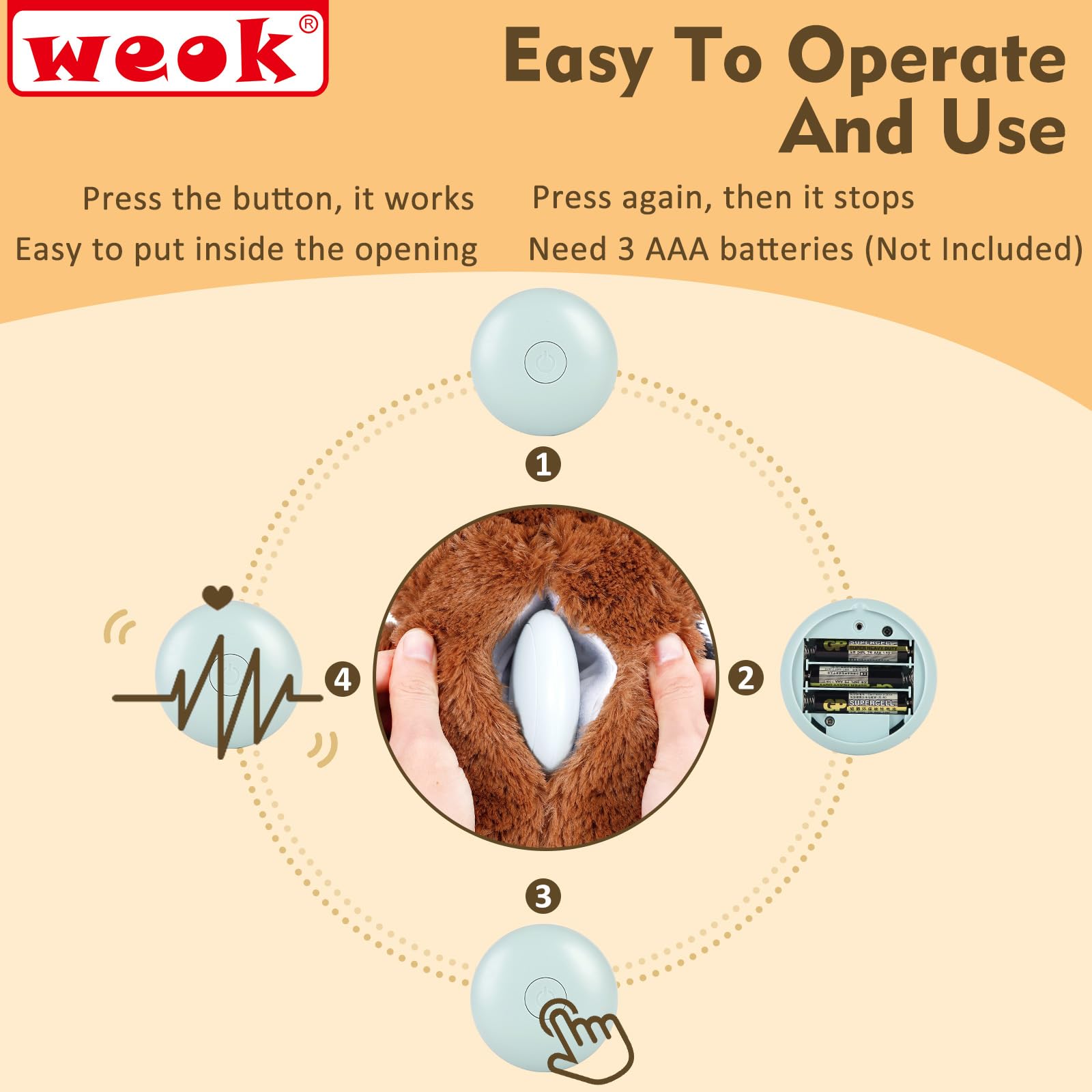 WEOK heartbeat dog toy calms dogs during alone time.