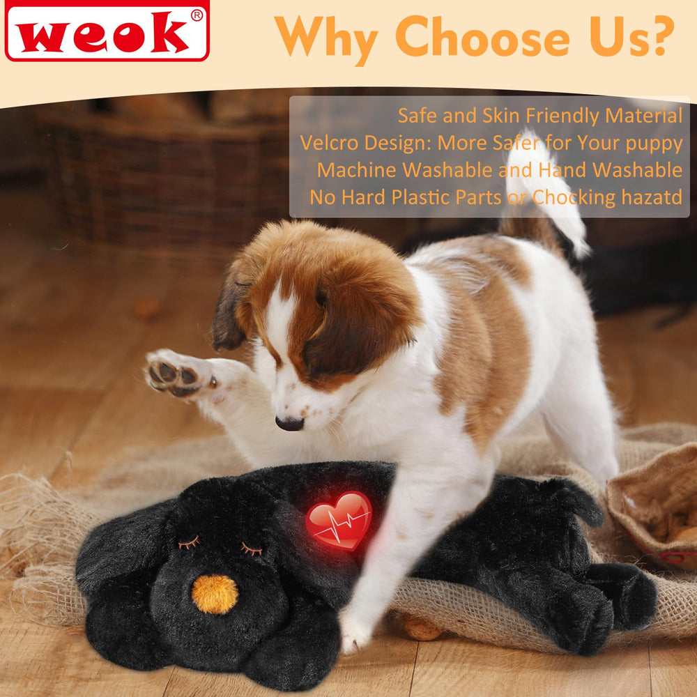 WEOK Heartbeat Puppy toy in crate-training scene for sleep aid