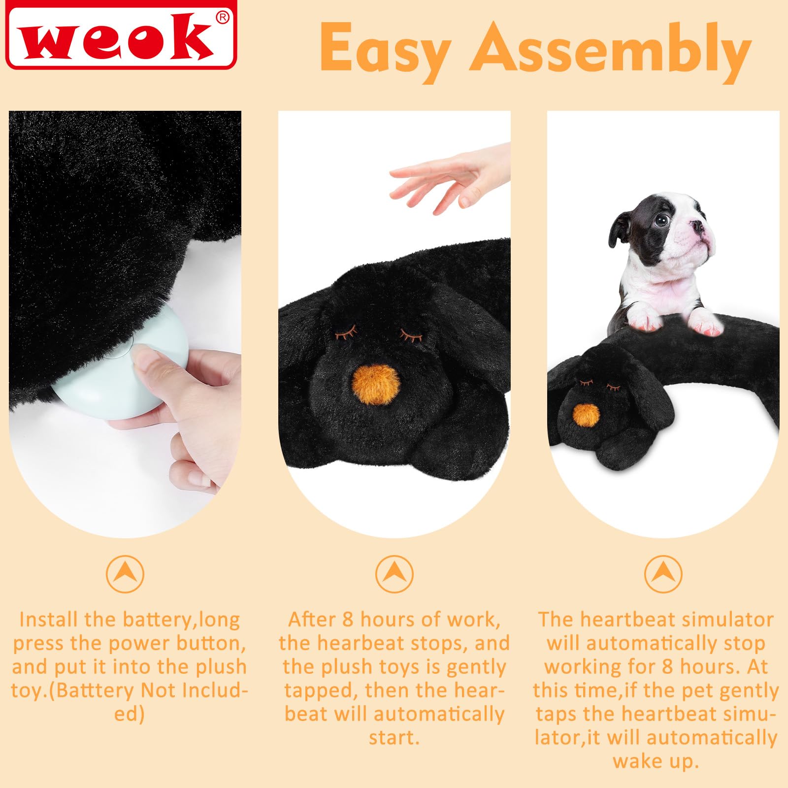 WEOK Heartbeat Puppy in dog bed illustrating soothing companionship