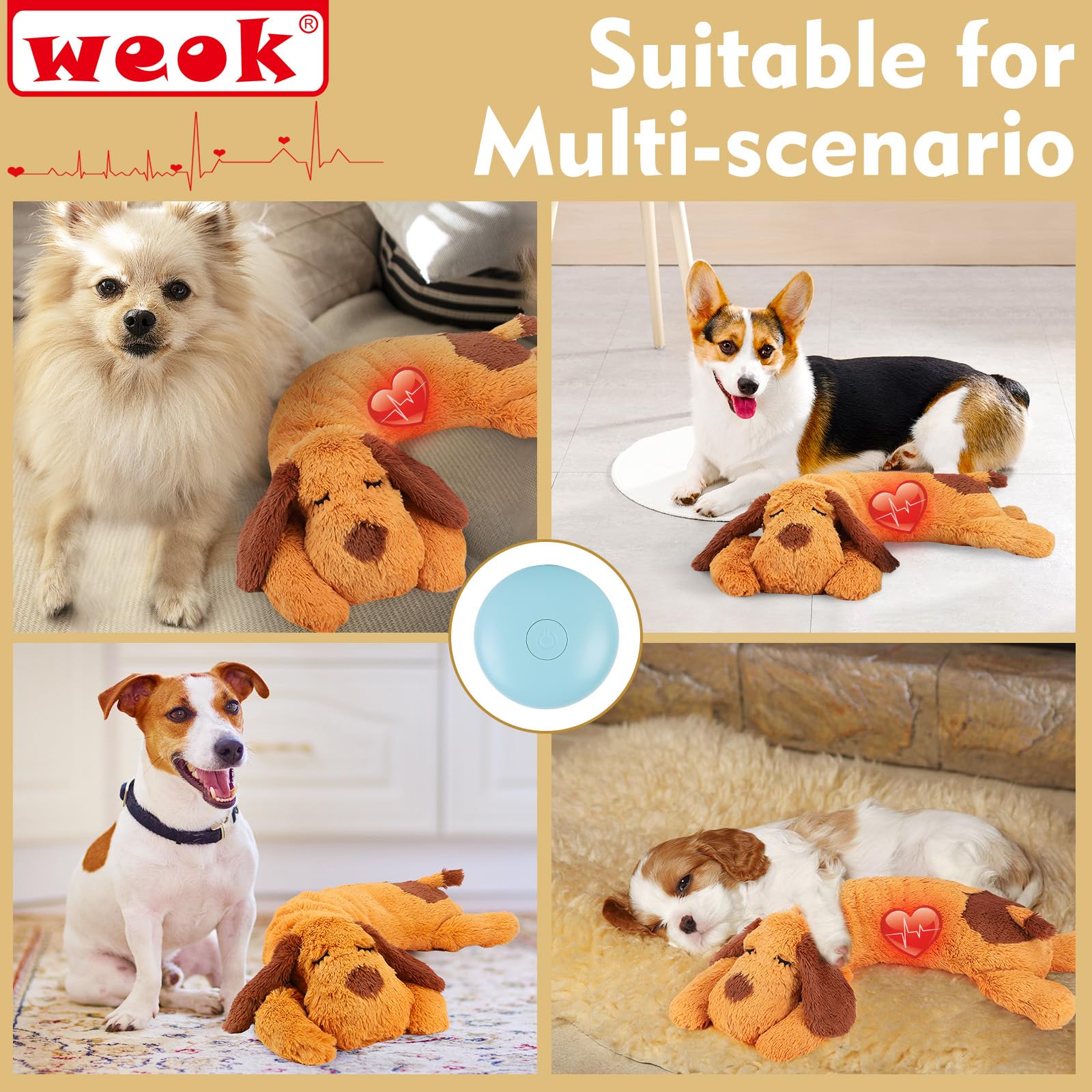 WEOK Heartbeat Puppy Toy close-up—plush texture with heartbeat module