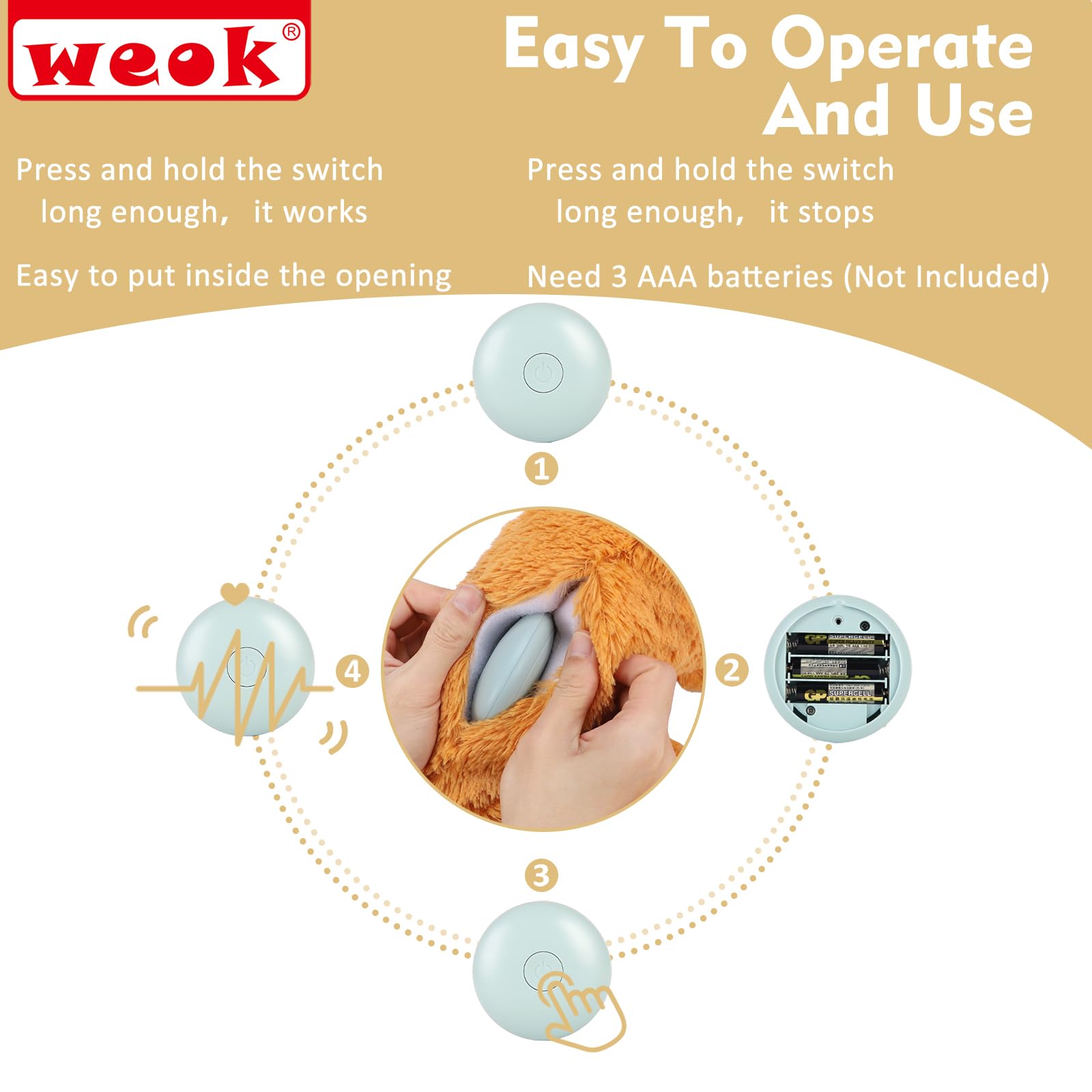 WEOK Heartbeat Puppy Toy durable fabric—machine washable on gentle cycle