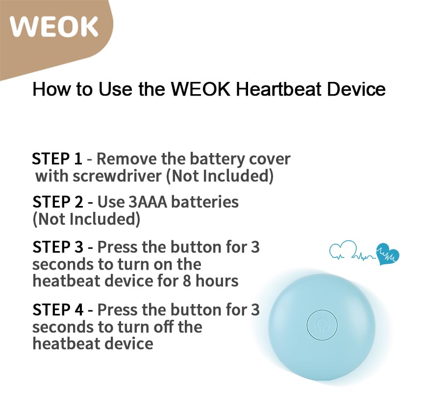 WEOK heartbeat replacement device packaging illustrating easy swap for WEOK plush toys.