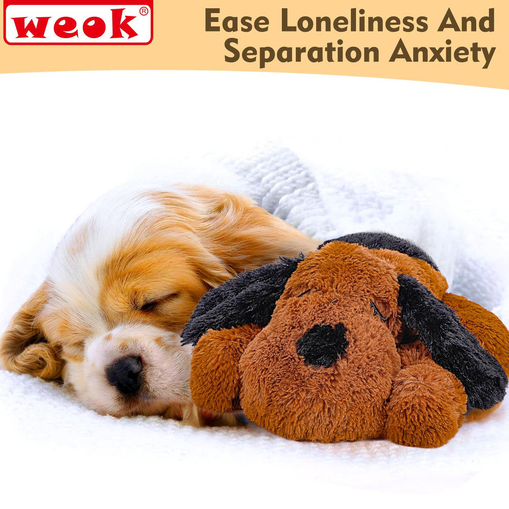 WEOK heartbeat sleep aid helps puppies settle at night.