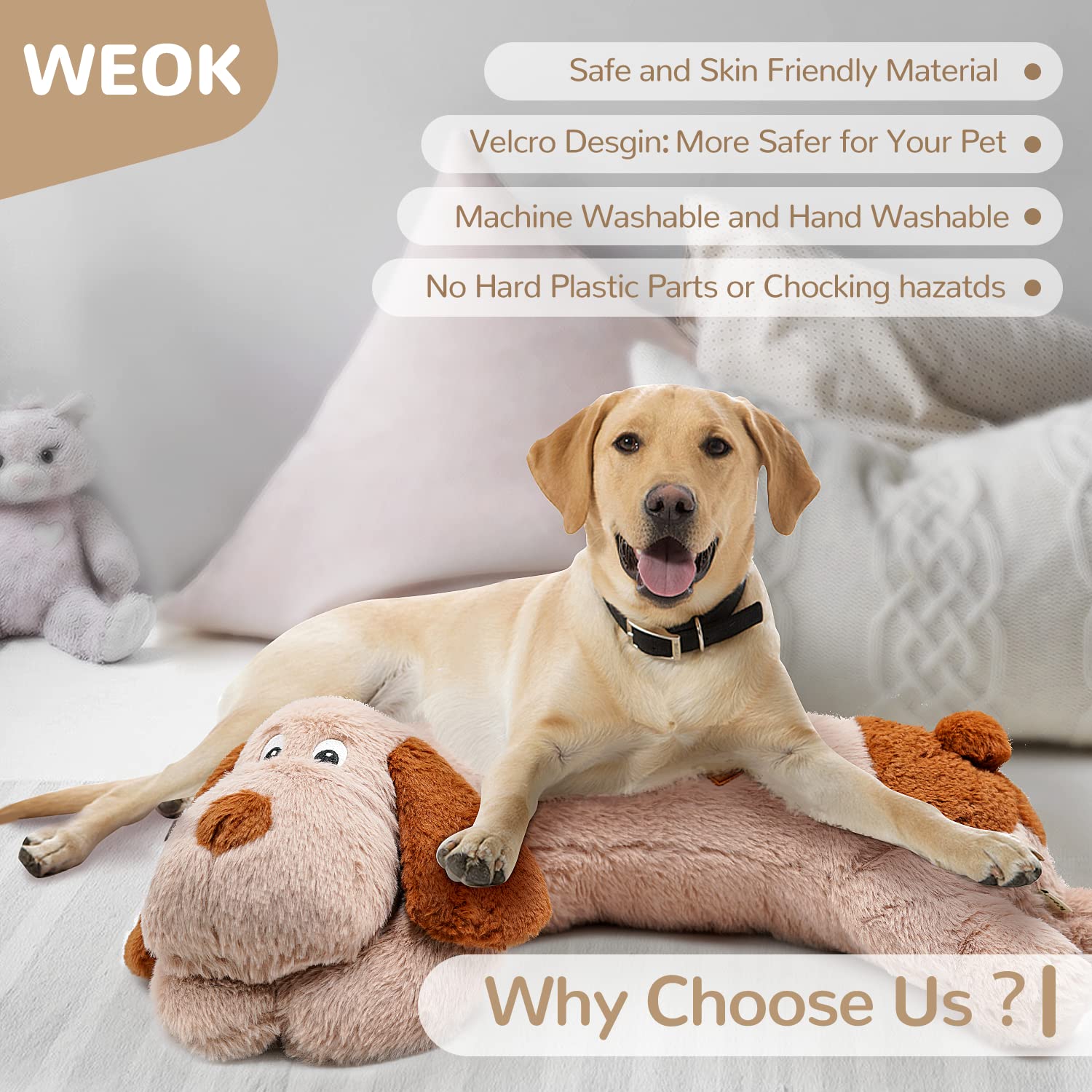 WEOK heartbeat toy inside plush bedding aids better sleep and restfulness.