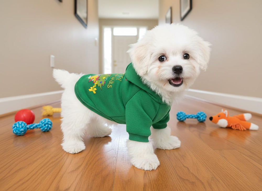 WEORGANIZE wearable-hoodie on a small dog during family gatherings