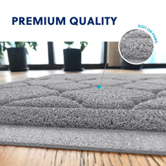 WePet cat litter mat non-slip back keeps mat in place.