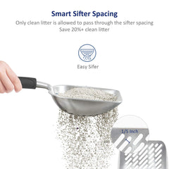 WePet litter scoop diagonal-sifting-hole helps separate clean litter fast.