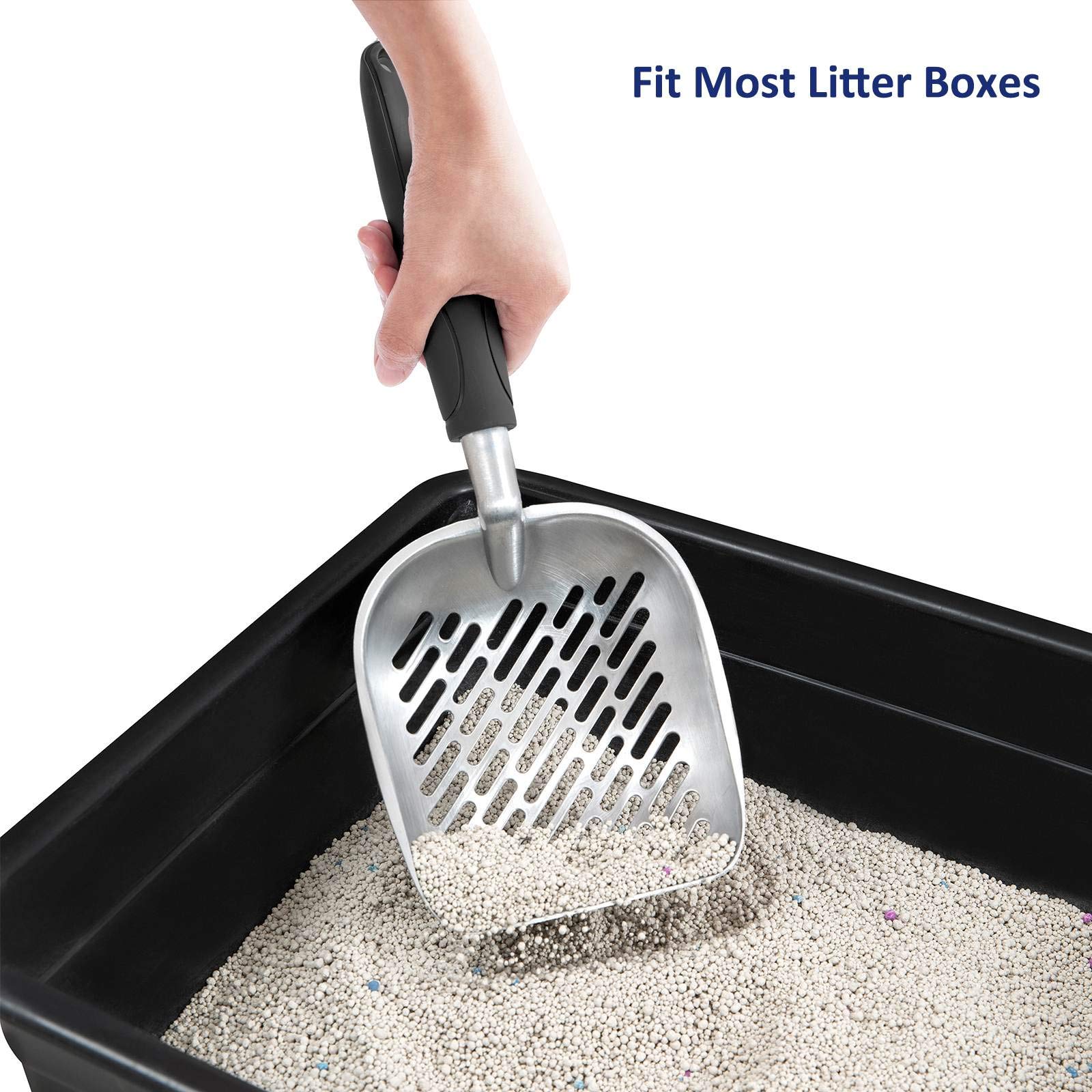 WePet litter scoop rust-resistant aluminum stays sturdy after use.