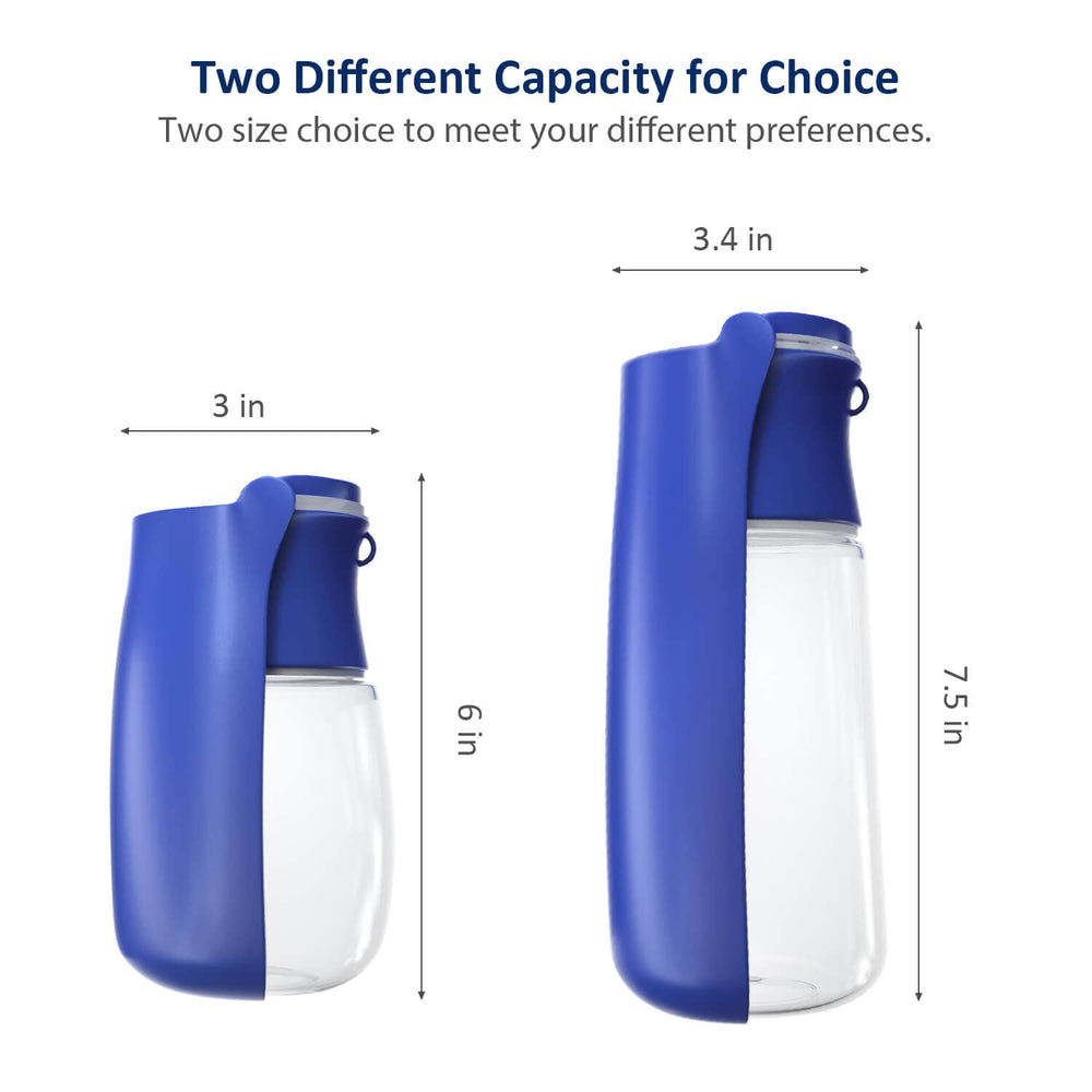 WePet 12oz blue bottle open for quick hydration during a walk