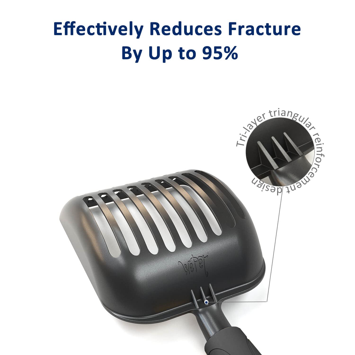 WePet litter-scoop-wide-mouth-design reaches corners for thorough scooping.