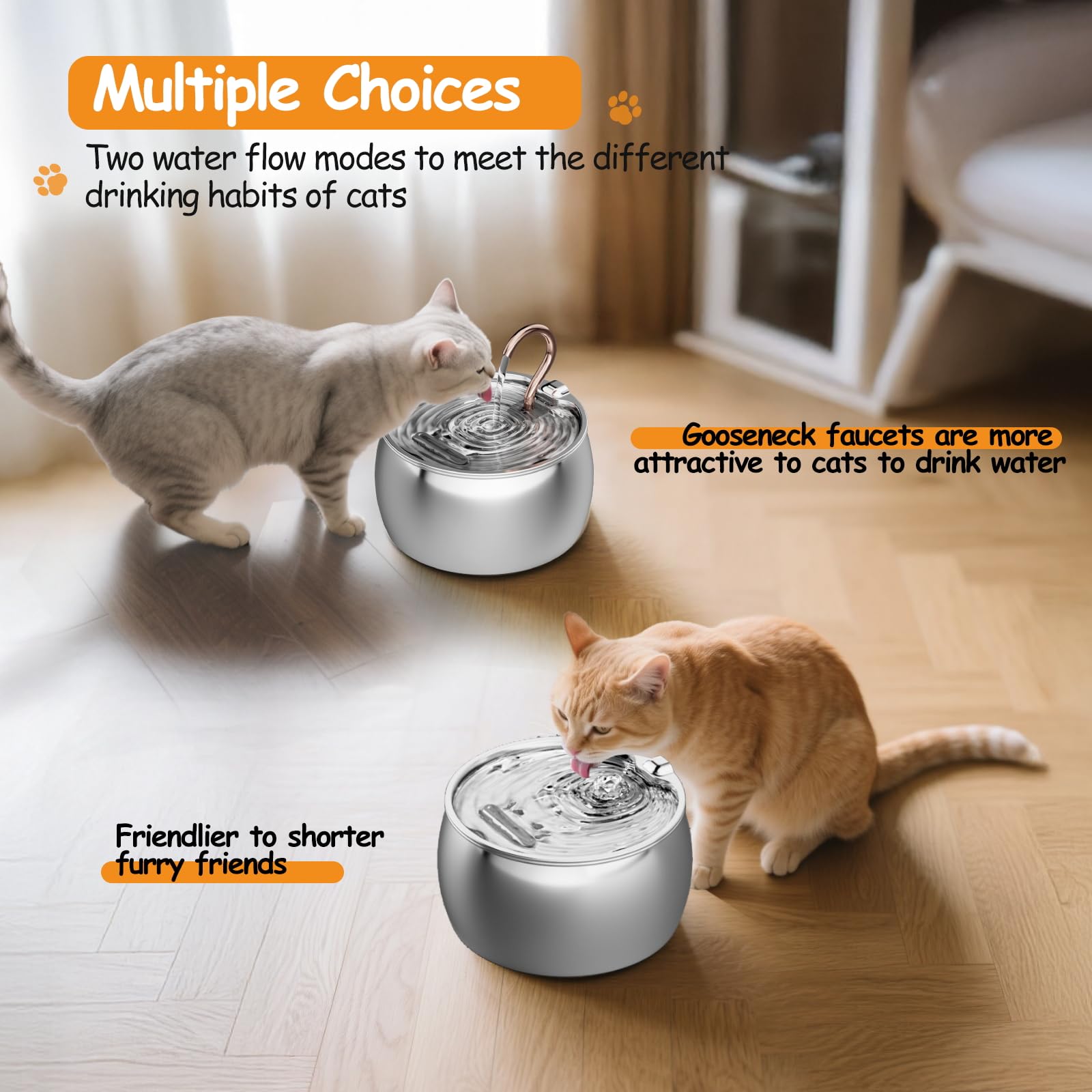 WEPOIU 2-in-1 drinking-flow mode adapts to curious or shy cats.