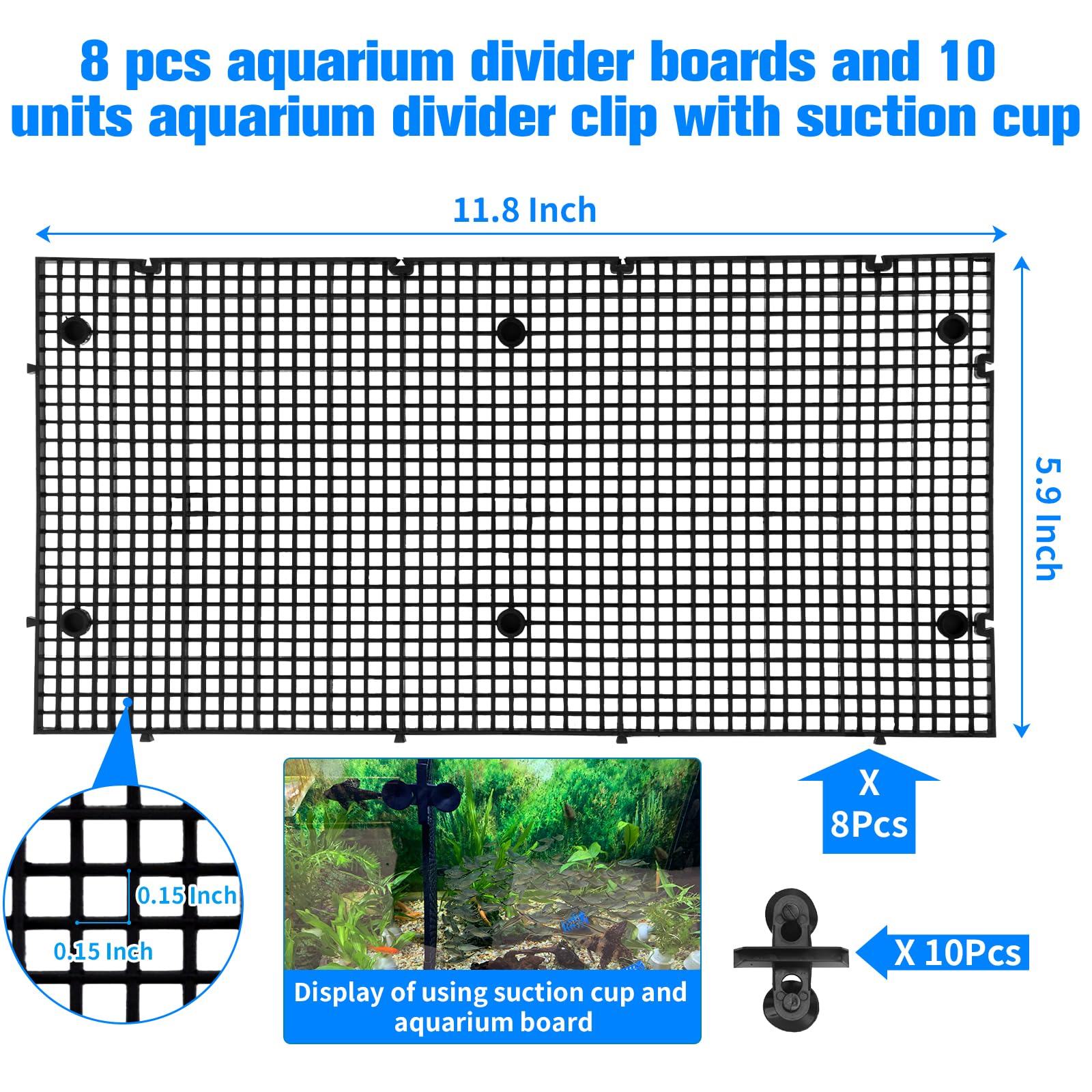 Weramics fish tank divider suction cups secure the divider to the tank.